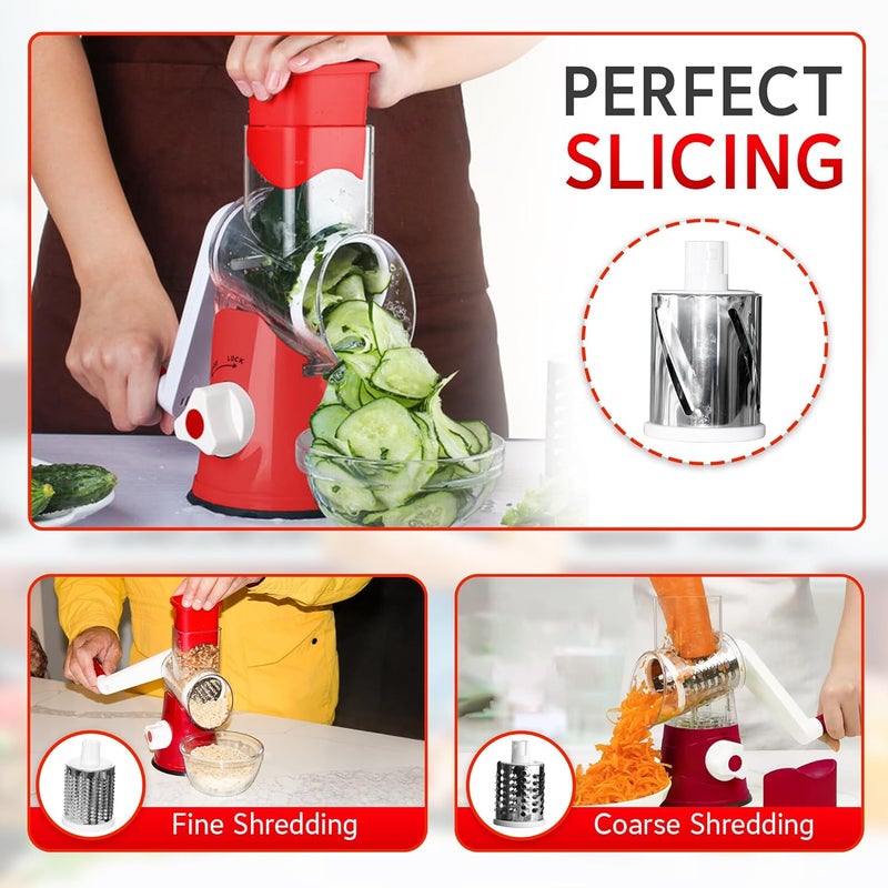 HEARTHLY Cheese Grater for shredding Cheese | Cheese Grater Hand Crank with 3 Interchangeable Blades | Food Grater for Fruits, Vegetables & Nuts | Essential Kitchen Gadget - Image 4